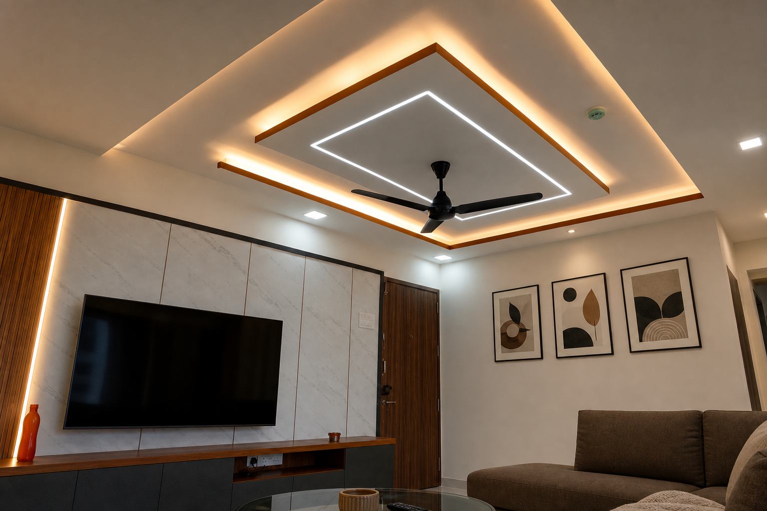 Modern Living Room POP Ceiling Bangalore